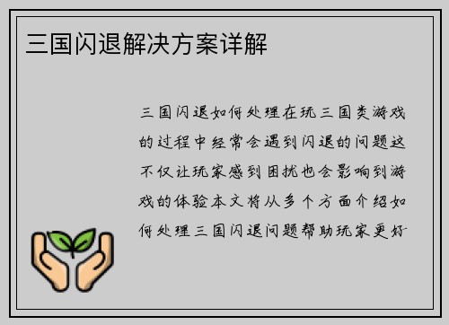 三国闪退解决方案详解